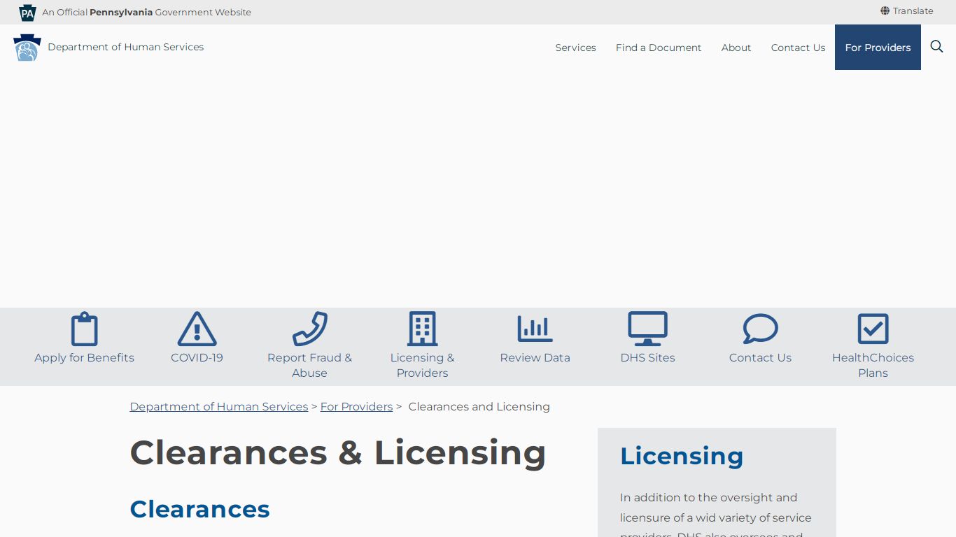 Clearances & Licensing - Department of Human Services