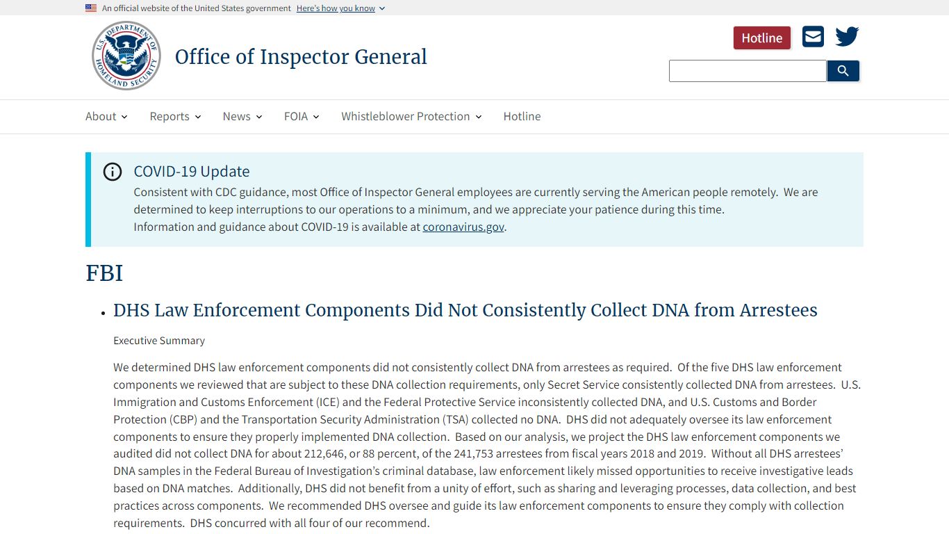 FBI | Office of Inspector General - DHS