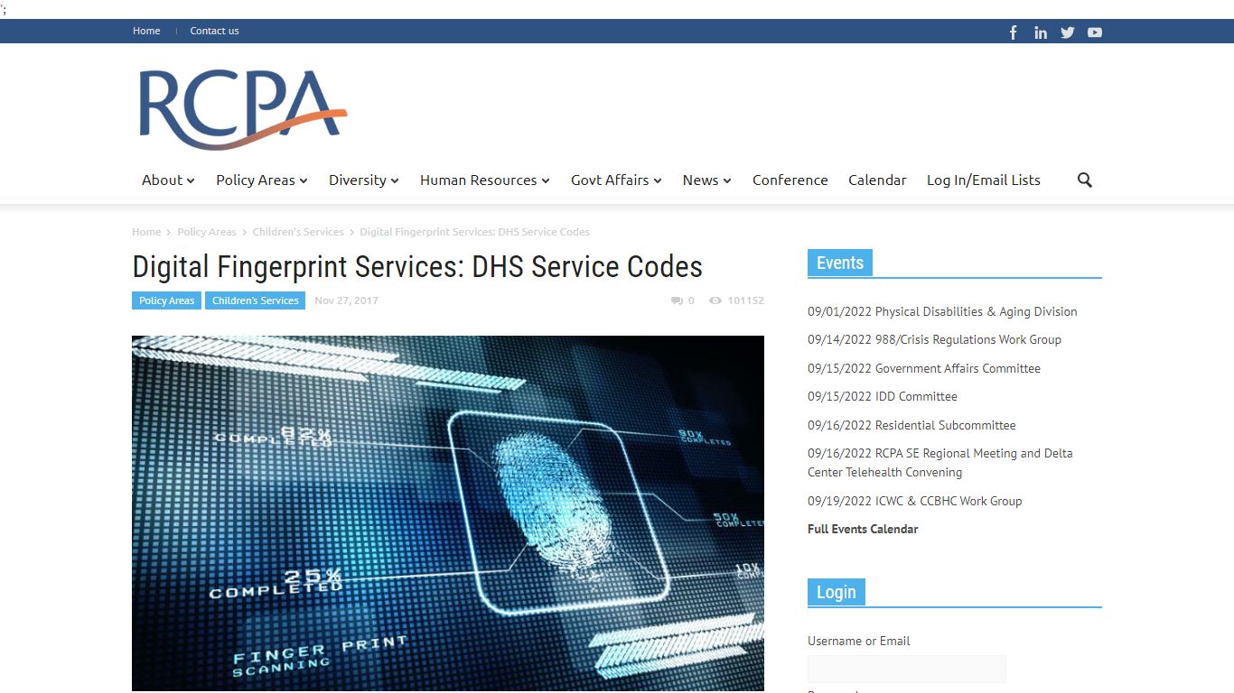 Digital Fingerprint Services: DHS Service Codes - RCPA